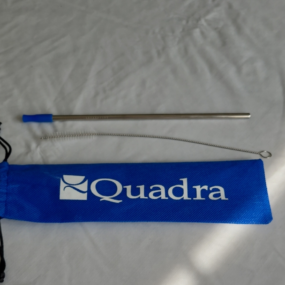 Stainless Steel Straw Set with Blue Pouch
